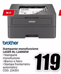 Brother - Stampante Monofunzione Laser HL-L2400DW
