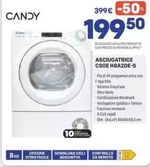 Candy - Smart Pro CSOE H8A2DE-S Asciugatrice Libera Installazione Caricamento Frontale 8 Kg A++ Bianco