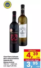 Tralcio antico - Vino Fiano Salento IGT O Vino Primitivo Salento IGT