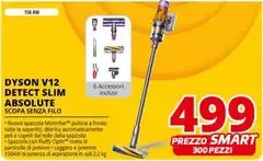 Dyson - V12 Detect Slim Absolute Aspirapolvere A Bastone 2 In 1 Batteria Secco Senza Sacchetto Nichel, Giallo