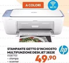 HP - Stampante Getto D'Inchiosto Multifunzione Deskjet 2822E