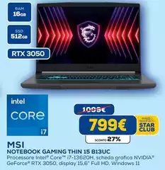 Msi - Notebook Gaming Thin 15 B13UC