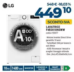 LG - F4R3010NSWW Lavatrice 10kg AI DD, Classe A-10%, 1400 Giri, Lavaggio A Vapore