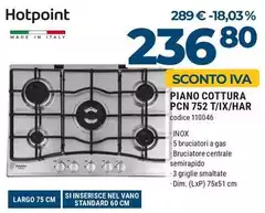 Hotpoint - Ariston Piano Cottura A Gas PCN 752 T/IX/HAR