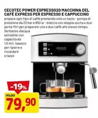 Cecotec - Power Espresso Macchina Del Café Express Per Espresso E Cappuccino