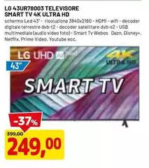 LG - 43UR78003 Televisore Smart Tv 4k Ultra Hd