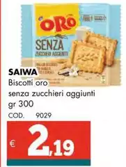Saiwa - Biscotti Oro Senza Zucchieri Aggiunti