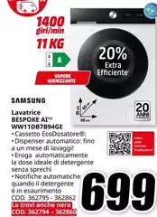 Samsung - Lavatrice Bespoke AI WW11D87B94G