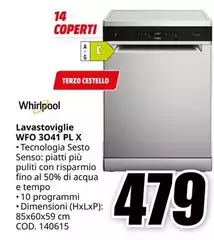 Whirlpool - WFO 3041 PL X  Lavastoviglie Acciaio inossidabile A Stainless 14 Coperti C