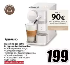 Nespresso - Macchina Per Caffè In Capsule Lattissima One