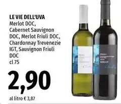 Le vie dell'uva - Merlot DOC, Cabernet Sauvignon DOC, Merlot Friuli DOC, Chardonnay Trevenezie IGT, Sauvignon Friuli DOC
