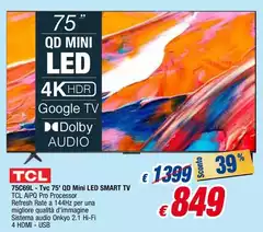 TCL - 75C69L-Tvc 75' QD Mini LED Smart Tv