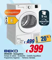 Beko - DRX923W Asciugatrice Libera Installazione Caricamento Frontale 9 Kg A++ Bianco