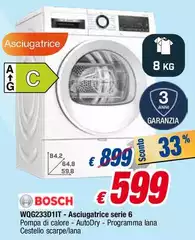 Bosch - WQG233D1IT Serie 6 Asciugatrice A Pompa Di Calore 8 Kg Classe A+++