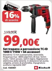 Max - Set Trapano A Percussione Tc-id 1000 E 110W + 64 Accessori