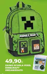 Pixel - Zaino Scuola Minecraft Organizato