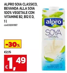 Alpro -  Soia Classico, Bevanda Alla Soia 100% Vegetale Con Vitamine B2, B12 E D
