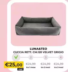 Luna&Teo - Cuccia Rett. Cm.120 Velvet Grigio