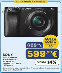 Sony - Fotocamera Mirrorless ILCE6100B + Obiettivo Selp 16/50 Mm