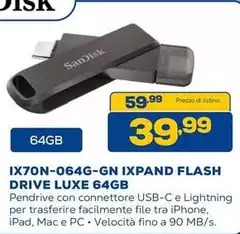 Sandisk - ix70n-064g-gn IXpAND Flash Drive Luxe 64gb