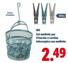 W5 - Set Mollette Per Il Bucato O Cestino Telescopico Con Mollette