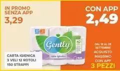 Gently - Carta Igienica 3 Veli 12 Rotoli 150 Strappi