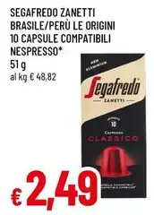 Segafredo - Zanetti Brasile/Perù Le Origini 10 Capsule Compatibili Nespresso