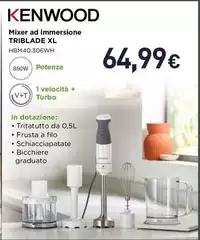 Kenwood - Triblade XL HBM40306WH Mixer A Immersione 850W