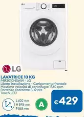 LG - F4R3010NSWW Lavatrice 10kg AI DD, Classe A-10%, 1400 Giri, Lavaggio A Vapore