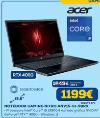Acer - Notebook Gaming Nitro ANV15-51-98RX