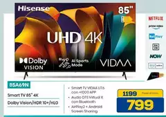 Hisense - Smart Tv 85" 4k Dolby Vision/hdr 10+/hlg