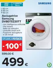 Samsung - DV80T5220TT Asciugatrice Libera Installazione Caricamento Frontale 8 Kg A+++ Bianco