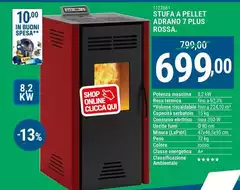 Stufa A Pellet Adrano 7 Plus Rossa. Stufa A Pellet Adrano 7 Plus Rossa.