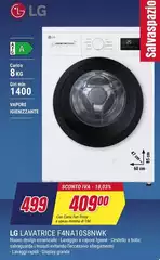 LG - F4NA10S8N7K Lavatrice Caricamento Frontale 8 Kg 1400 Giri/min A Bianco