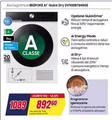 Energia - Asciugatrice Bespoke Al' Quick Dry DV90DB7845GGE