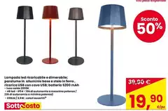 Luce - Lampada Left Ricaricabile O Elimerabiliz, Parlumme In Alluminio Base Stelo In Firro, Ficaricarica Usb Con Cavo U85