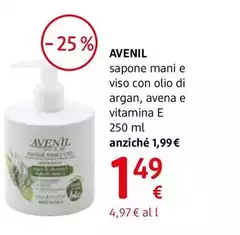 Avenil - Sapone Mani E Viso Con Olio Di Argan, Avena E  Vitamina E Azione Nutriente E Lenitiva 250 Ml