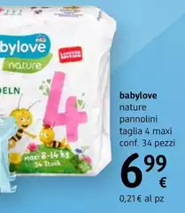 Babylove - Nature Pannolini Con Cotone Biologico Taglia 4 Maxi 34 Pezzi  Babylove - Nature Pannolini Con Cotone Biologico Taglia 4 Maxi 34 Pezzi