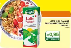 Tre Valli - Latte 100% Italiano Parzialmente Scremato 1 Litro