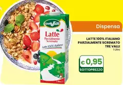 Tre Valli Latte 100% Italiano Parzialmente Scremato 1 Litro