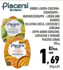 Conad - Vellutata Zucca, Lenticchie E Curcuma/Zuppa Grano Saraceno, Lenticchie E Verdure Piacersi