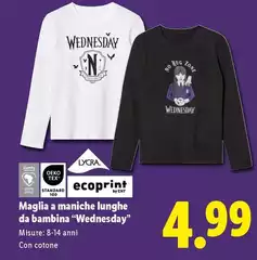 Ecoprint - Maglià A Maniche Lunghe Da Bambina "Wednesday"