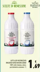 Benessere - Latte Alto Pastorizzato Biologico Verso Natura