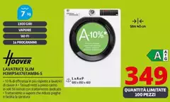 Hoover - H-WASH 350 Lavatrice Slim 7kg, Classe A-10%, 1300 Giri, Bianco, H3WPS4376TAMB6-S