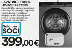 Haier - HW90B14939S8S Lavatrice Caricamento Frontale 9 Kg 1000 Giri/min Bianco