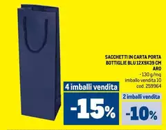 Blu - Sacchetti In Carta Porta Bottiglie  12x9x39 Cm