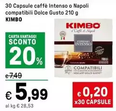 Kimbo - 30 Capsule Caffè Intenso O Napoli Compatibili Dolce Gusto