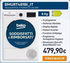 Beko - BMURT481BI_IT Asciugatrice A Pompa Di Calore 