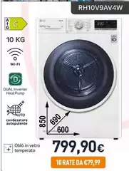 LG - RH10V9AV4W Asciugatrice Libera Installazione Caricamento Frontale 10 Kg A+++ Bianco
