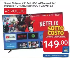 Nova - Smart Tv  43" Full Hd/led/ Android 14/Ingresso Hdmi/ Bluetooth/ Dvt-2/ Dvb-s2